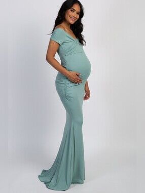 PinkBlush Aqua Off Shoulder Wrap Maternity Photoshoot Gown/Dress Size Medium